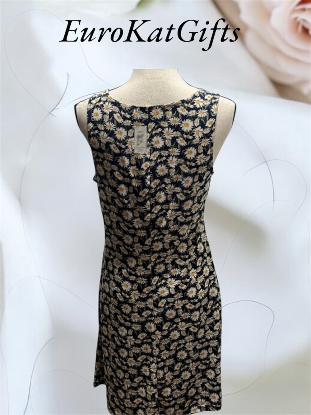 Wallflower Navy Daisy Print A-Line Tank Dress  Sizecl L - Picture 4 of 7